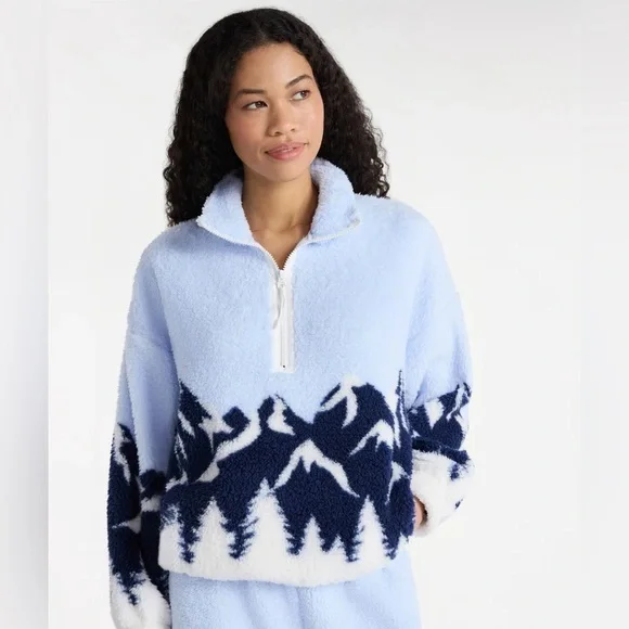 Blue and White Mountain Fleece Pullover - Picture 2 of 5